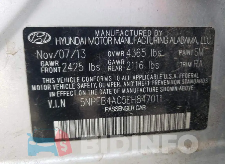 5NPEB4AC5EH847011 Photo# 13