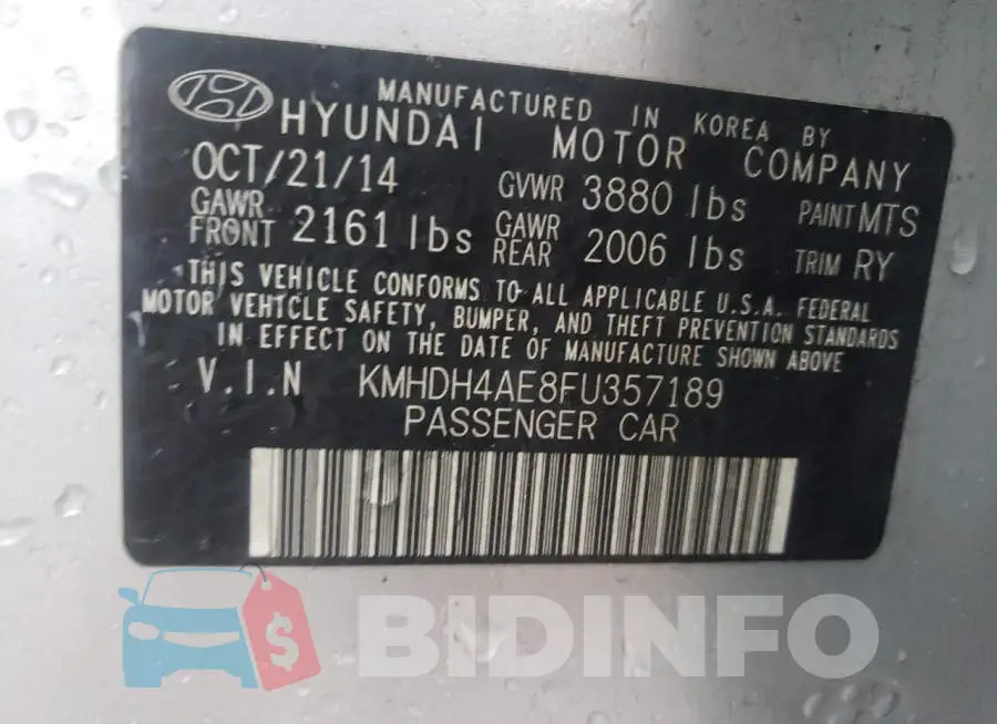 KMHDH4AE8FU357189 Photo# 12