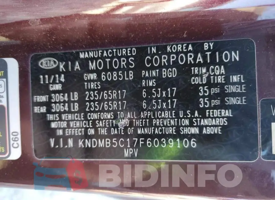 KNDMB5C17F6039106 Photo# 14