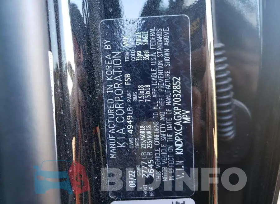 KNDPXCAGXP7032852 Photo# 10