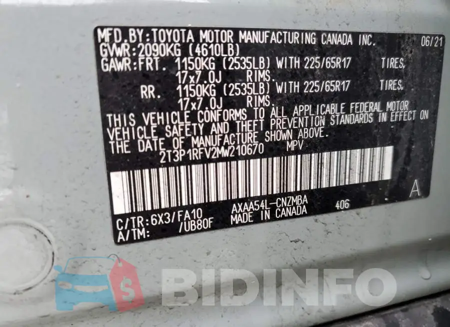 2T3P1RFV2MW210670 Photo# 13