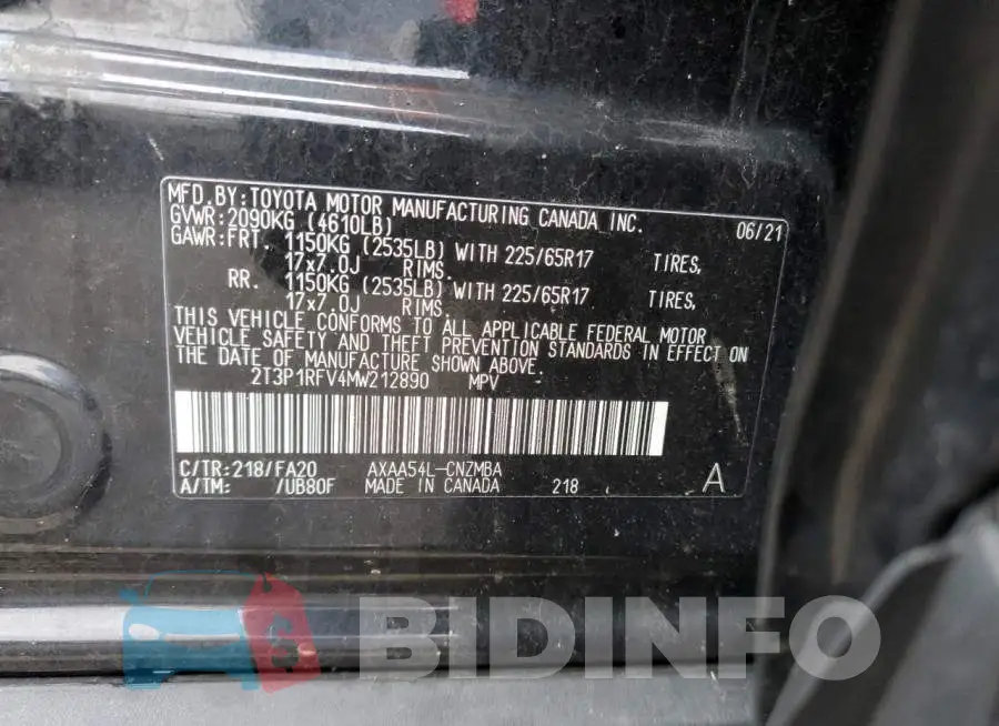 2T3P1RFV4MW212890 Photo# 13