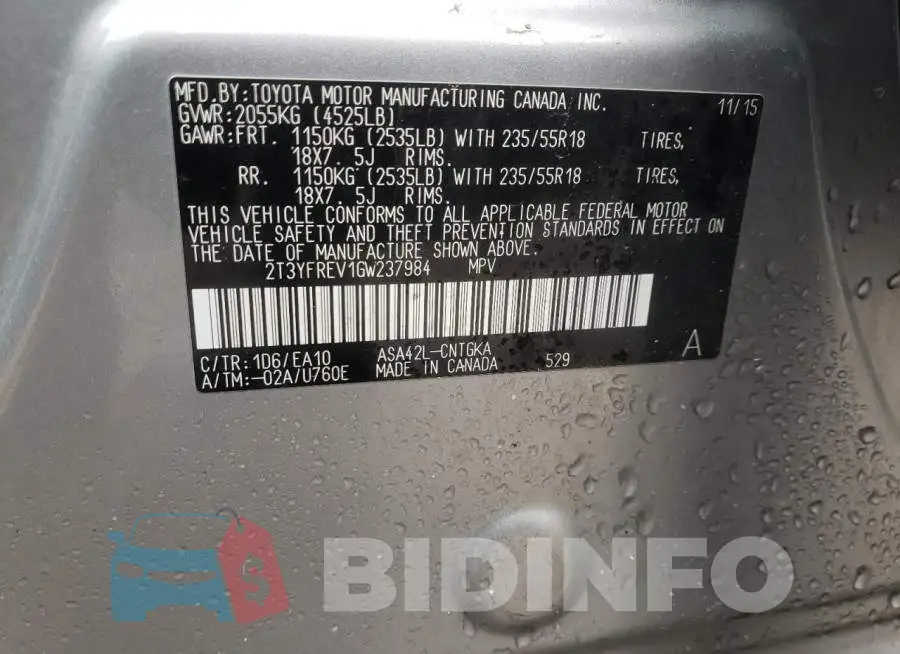 2T3YFREV1GW237984 Photo# 14