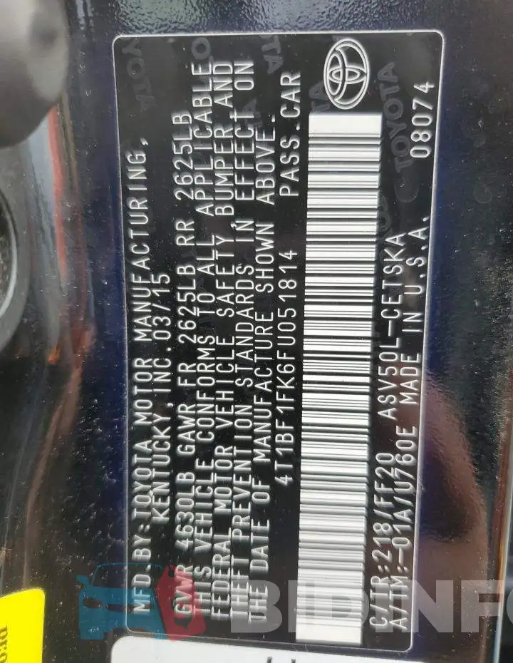 4T1BF1FK6FU051814 Photo# 13