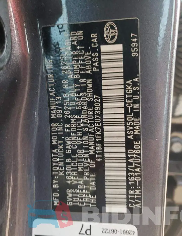 4T1BF1FK7EU739027 Photo# 10
