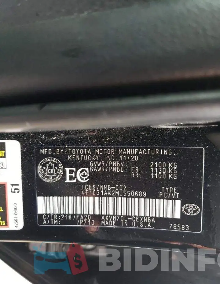 4T1C31AK2MU550689 Photo# 13