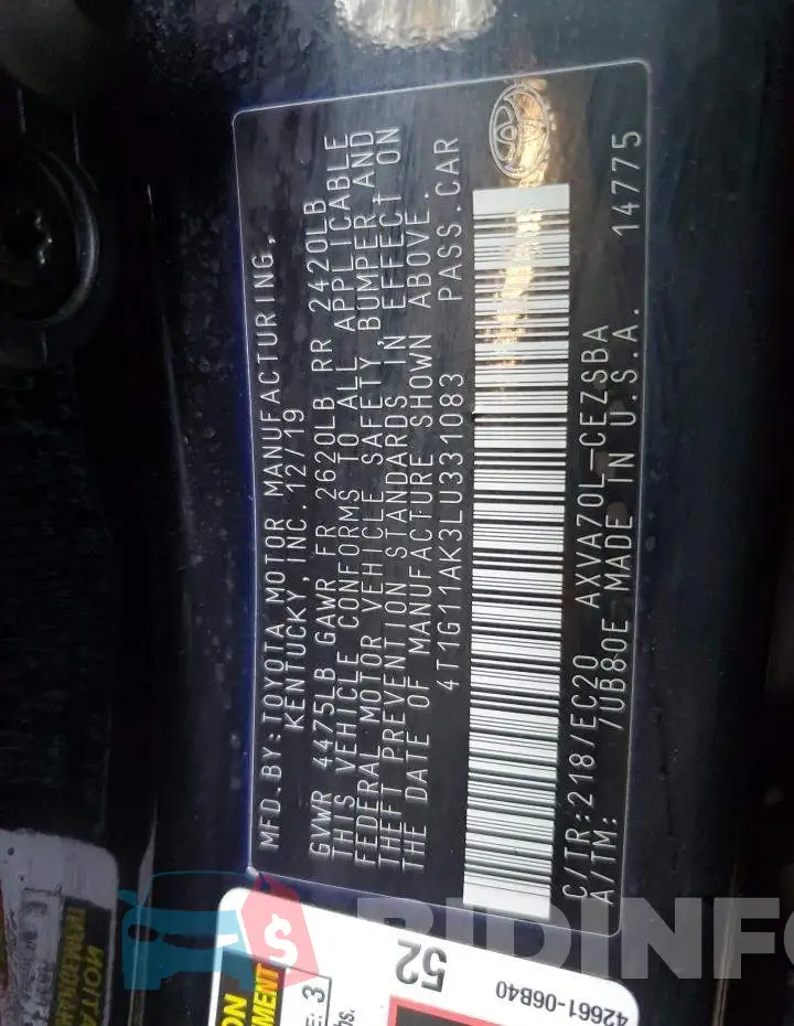 4T1G11AK3LU331083 Photo# 10
