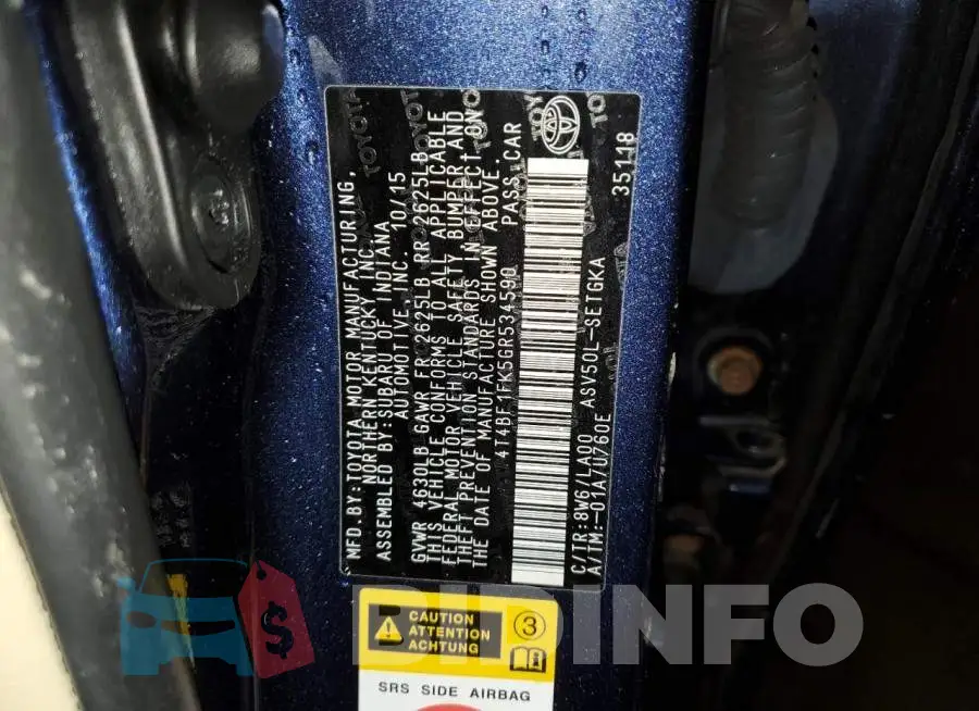 4T4BF1FK5GR534590 Photo# 13