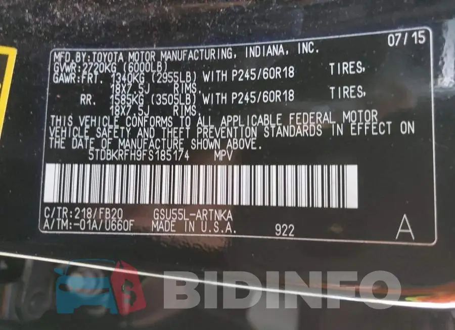 5TDBKRFH9FS185174 Photo# 13