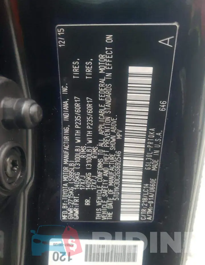 5TDYK3DC2GS692546 Photo# 13