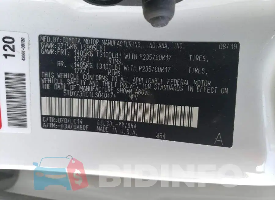 5TDYZ3DC1LS040474 Photo# 14