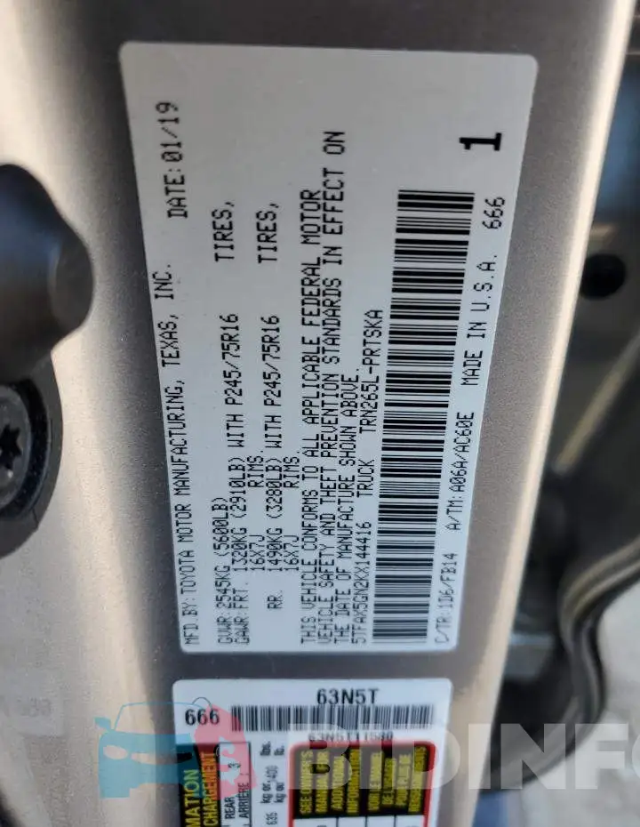 5TFAX5GN2KX144416 Photo# 12