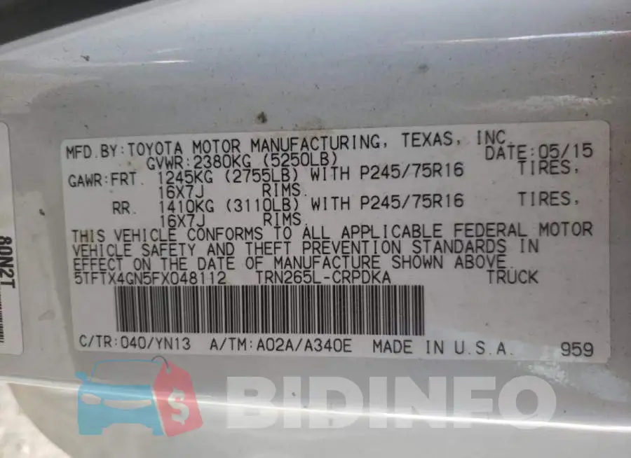 5TFTX4GN5FX048112 Photo# 10