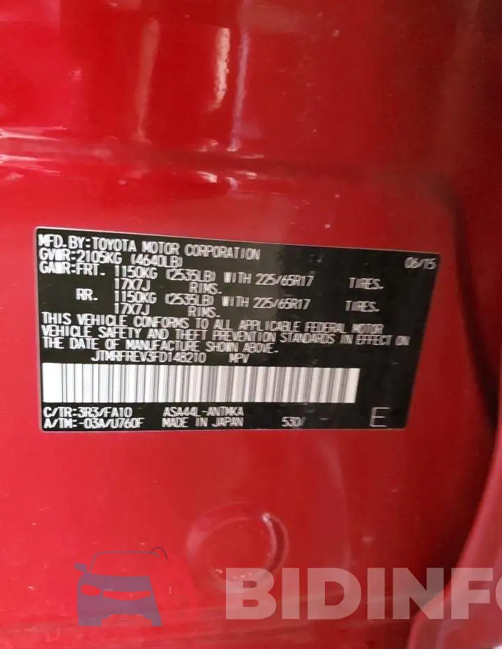 JTMRFREV3FD148210 Photo# 13