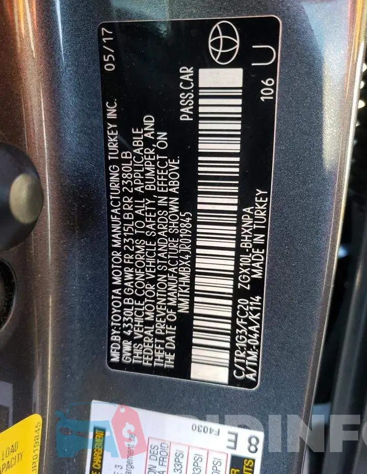 NMTKHMBX4JR019845 Photo# 10