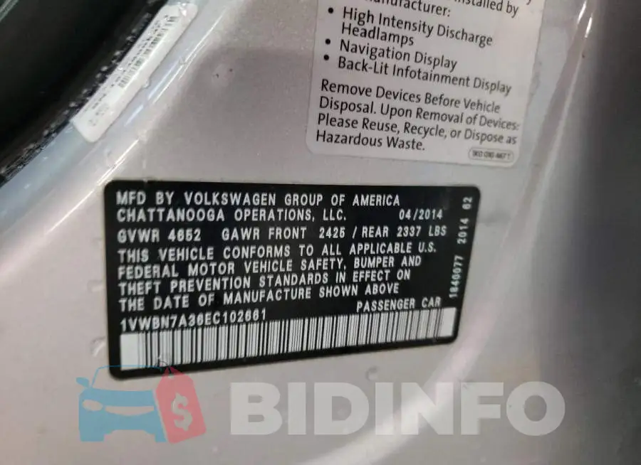 1VWBN7A36EC102661 Photo# 12