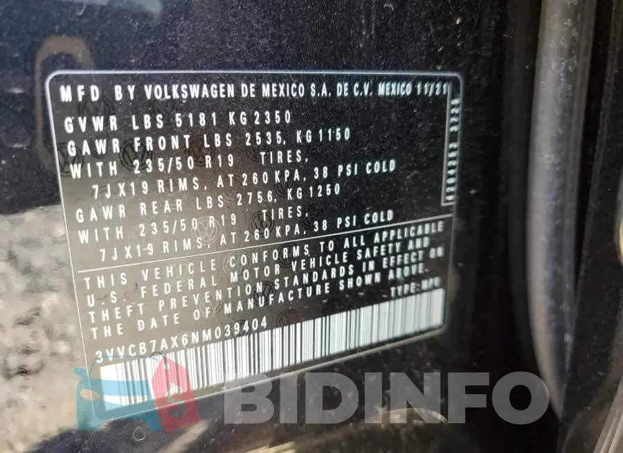 3VVCB7AX6NM039404 Photo# 10