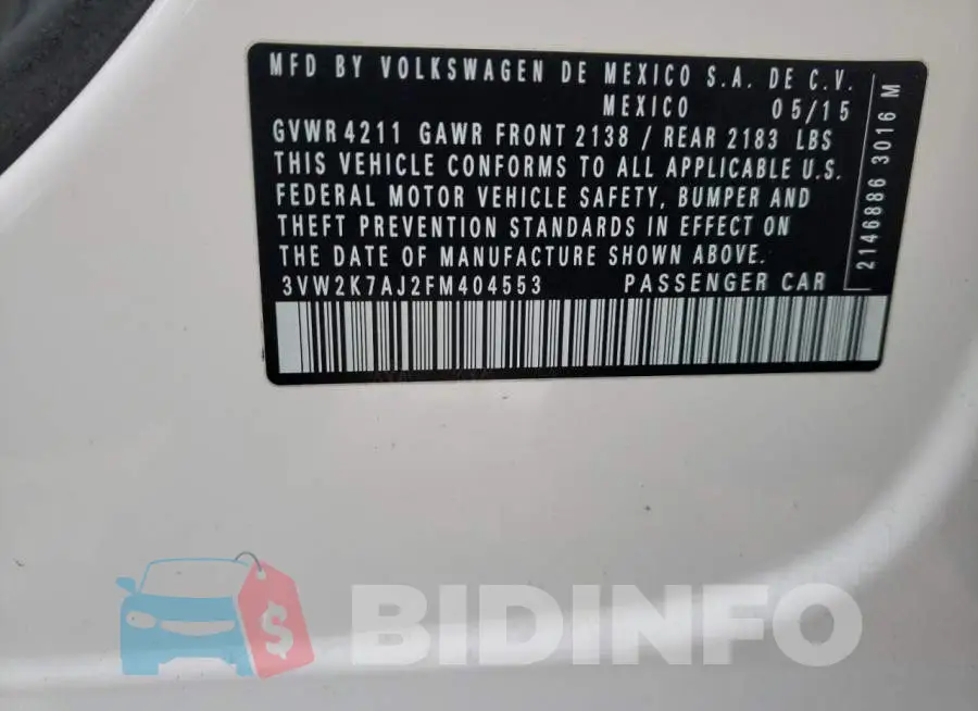 3VW2K7AJ2FM404553 Photo# 12
