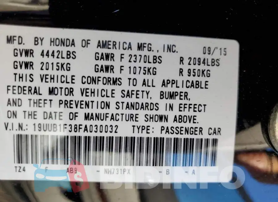 19UUB1F38FA030032 Photo# 12