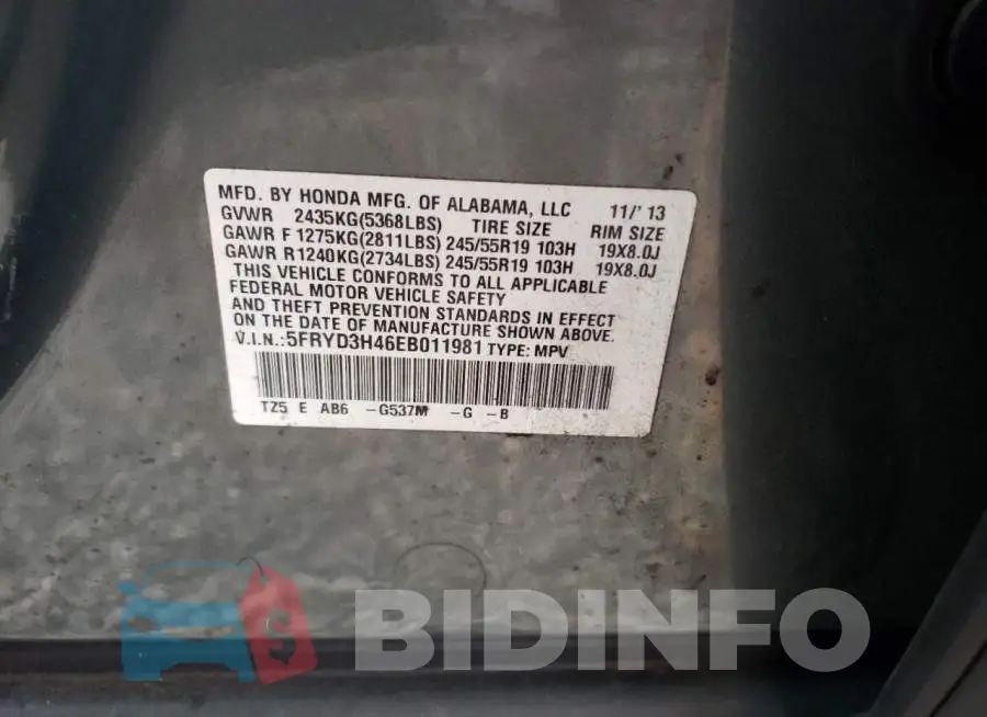 5FRYD3H46EB011981 Photo# 13