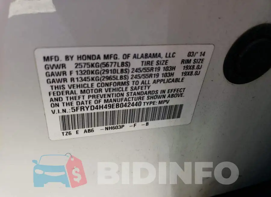 5FRYD4H49EB042440 Photo# 13