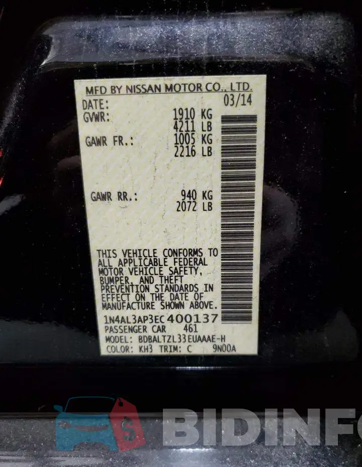 1N4AL3AP3EC400137 Photo# 12