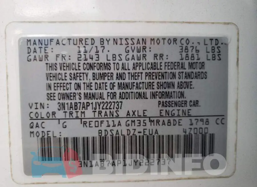 3N1AB7AP1JY222737 Photo# 10