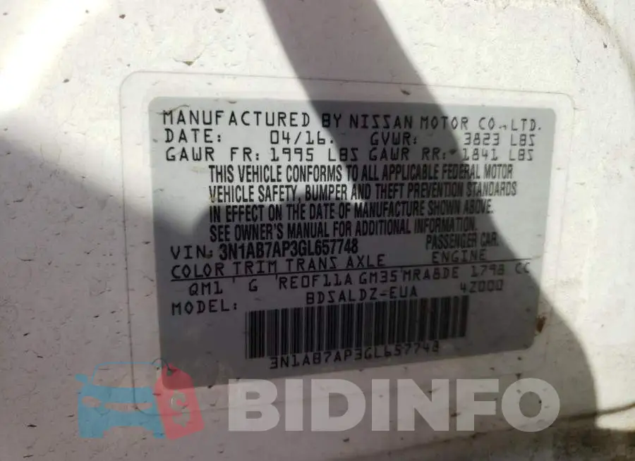3N1AB7AP3GL657748 Photo# 10