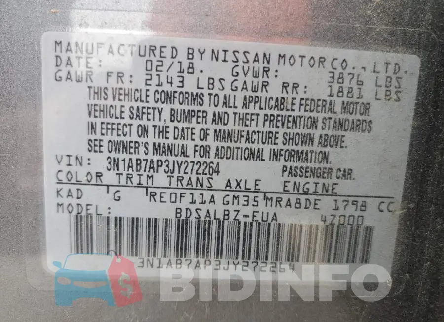 3N1AB7AP3JY272264 Photo# 12