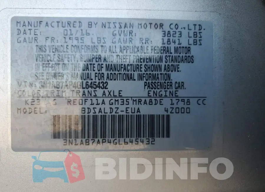 3N1AB7AP4GL645432 Photo# 12
