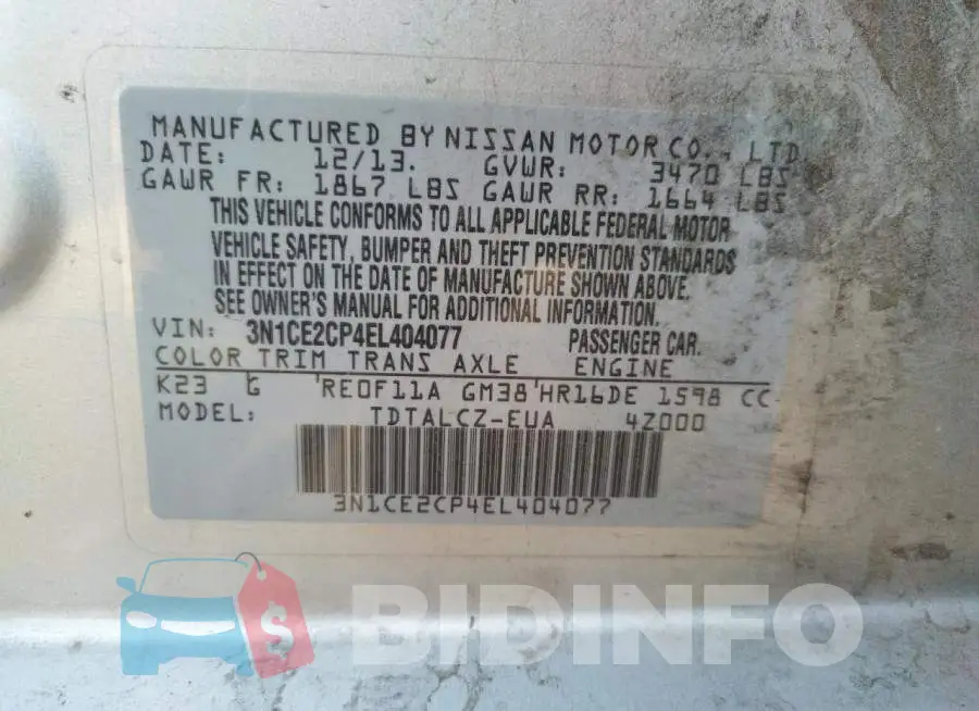 3N1CE2CP4EL404077 Photo# 12