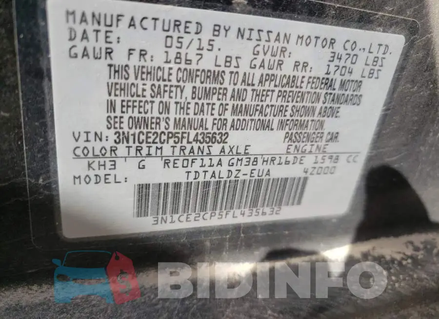 3N1CE2CP5FL435632 Photo# 12