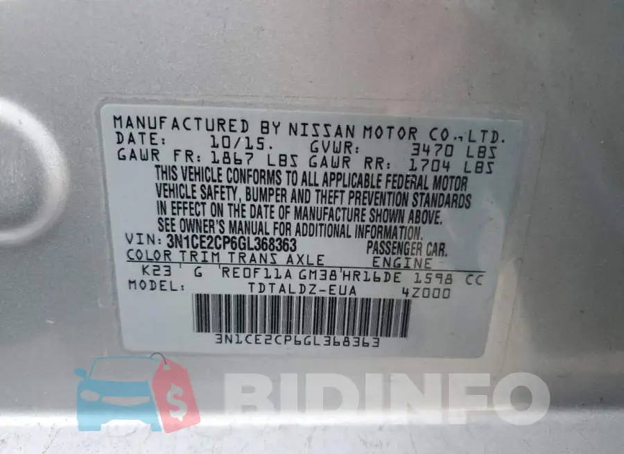 3N1CE2CP6GL368363 Photo# 12