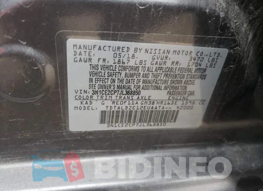 3N1CE2CP7JL368850 Photo# 13