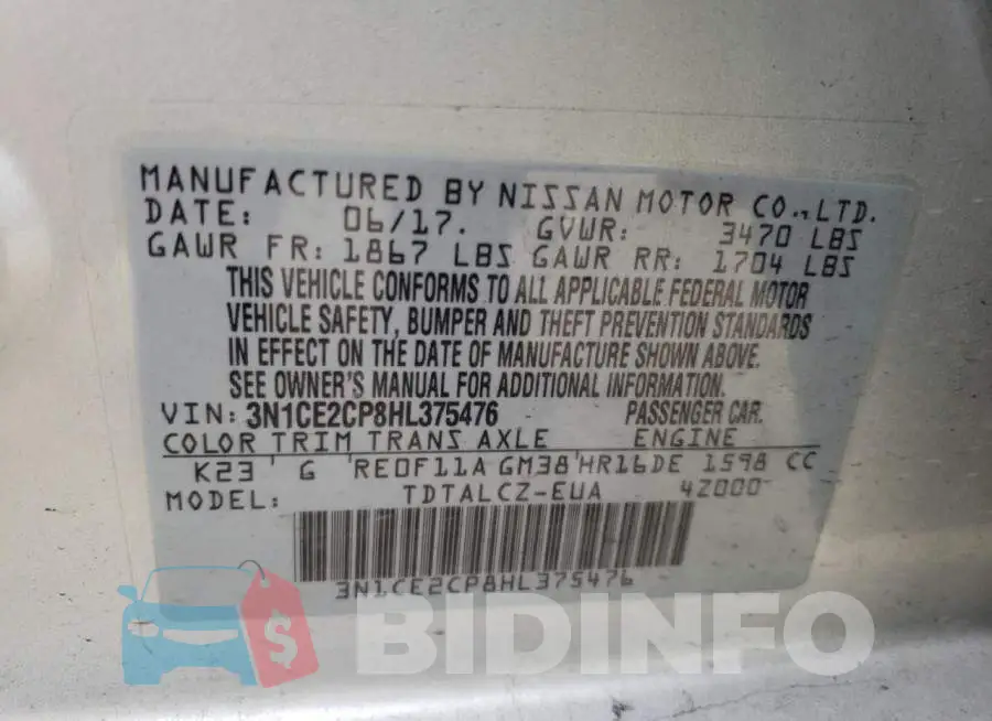 3N1CE2CP8HL375476 Photo# 10