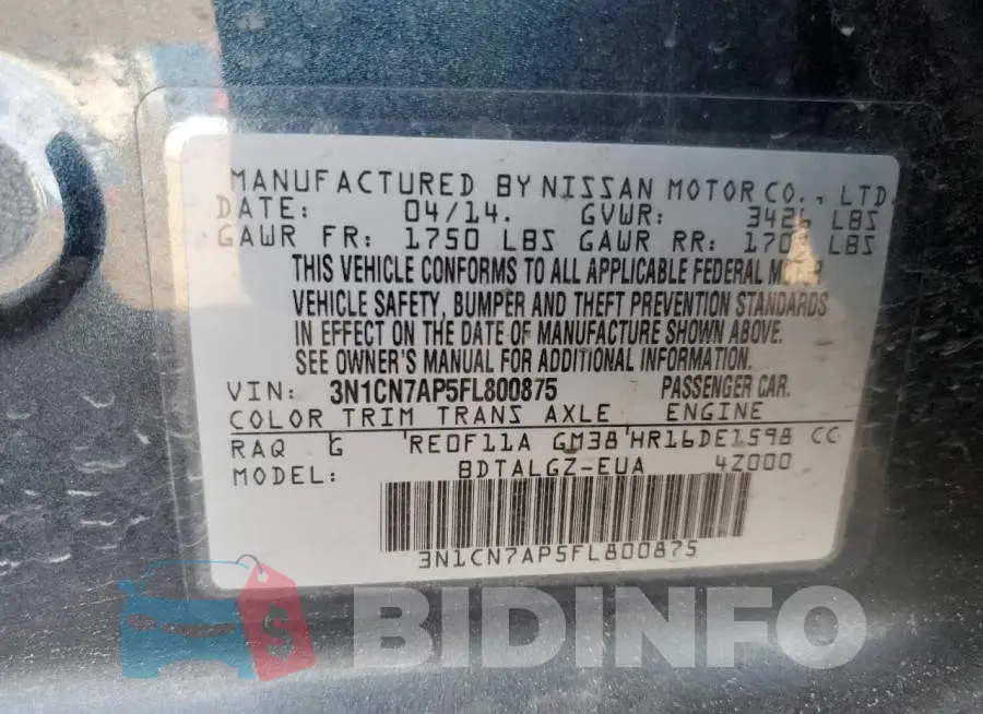 3N1CN7AP5FL800875 Photo# 12