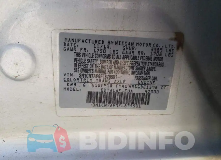 3N1CN7AP9FL875501 Photo# 12