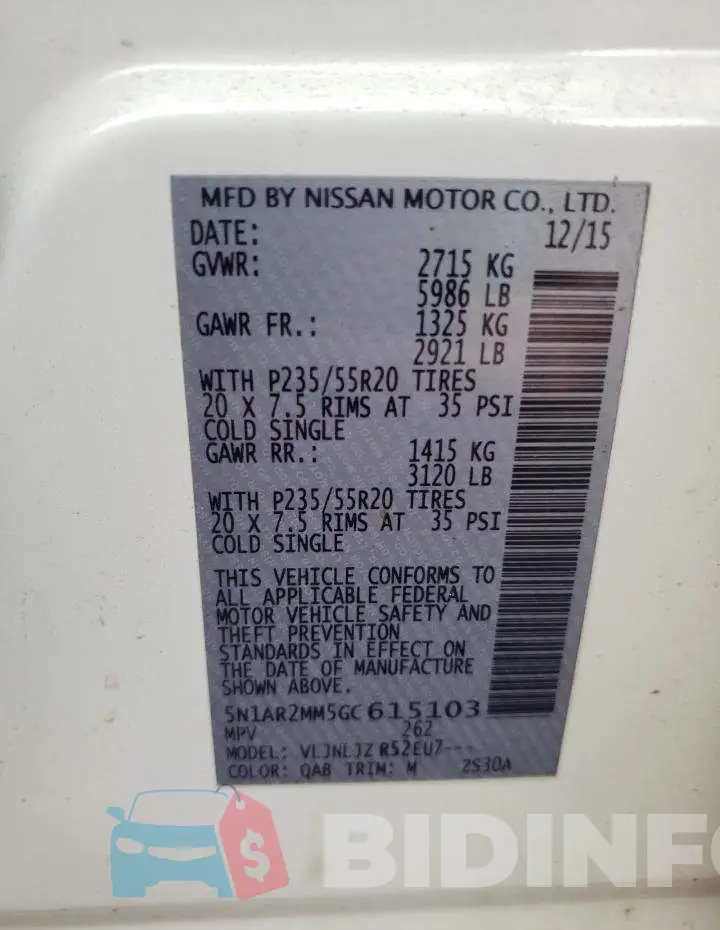 5N1AR2MM5GC615103 Photo# 10