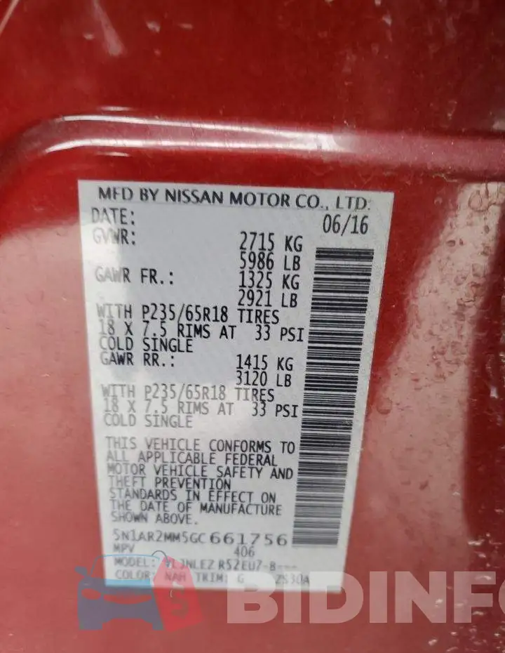 5N1AR2MM5GC661756 Photo# 14