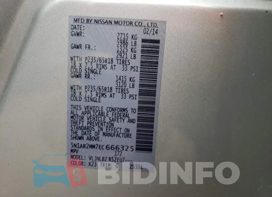 5N1AR2MM7EC666325 Photo# 13
