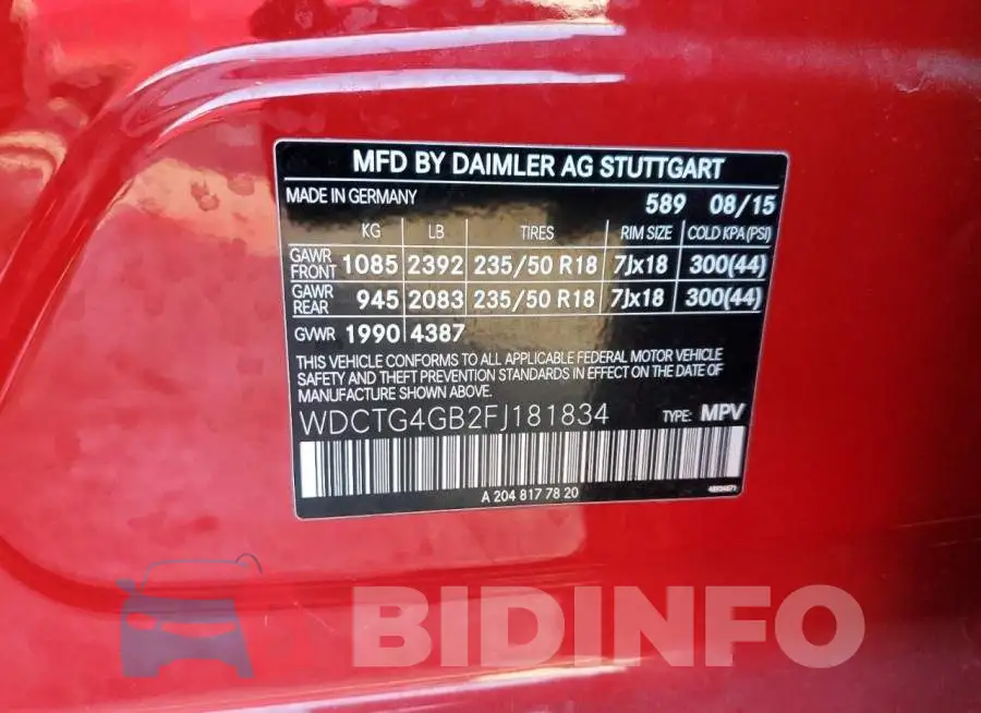 WDCTG4GB2FJ181834 Photo# 13