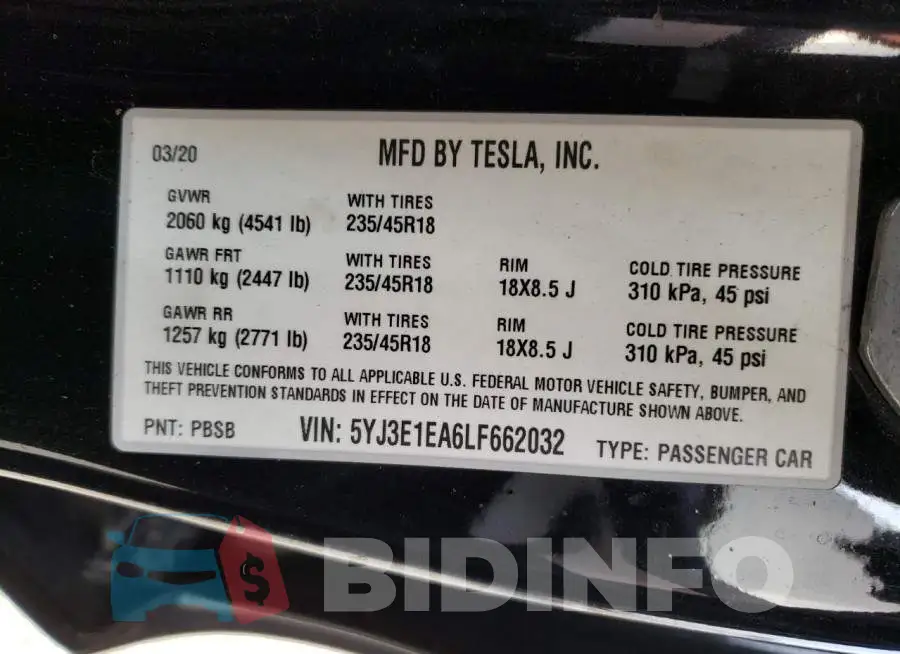 5YJ3E1EA6LF662032 Photo# 12