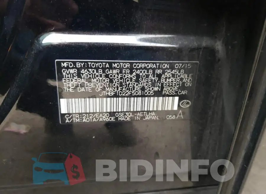 JTHBF1D22F5081005 Photo# 12