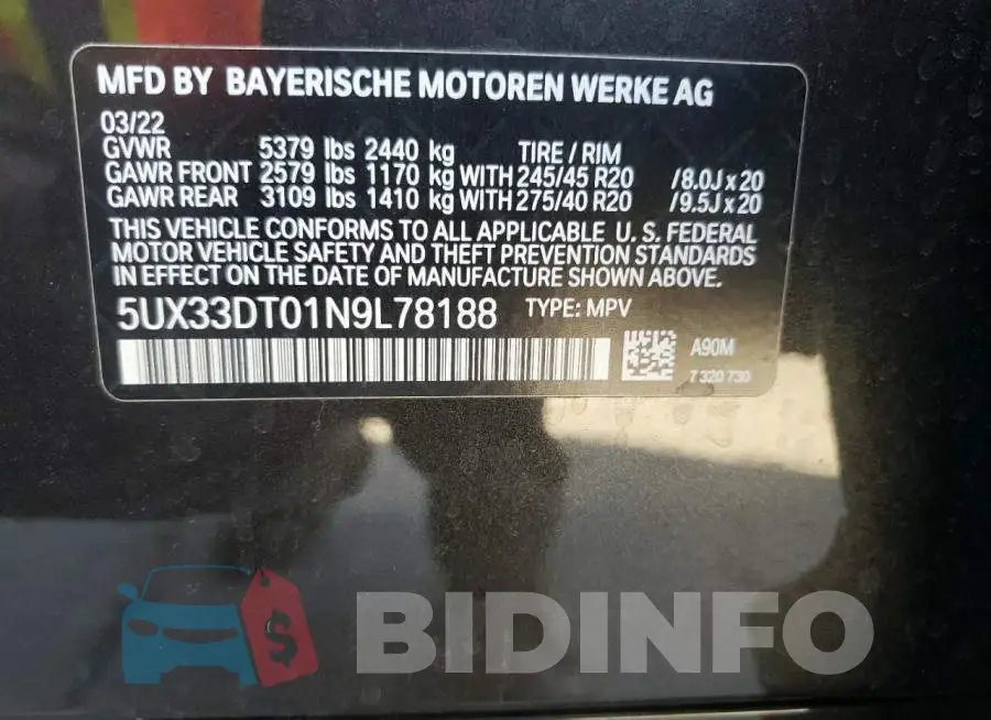 5UX33DT01N9L78188 Photo# 10