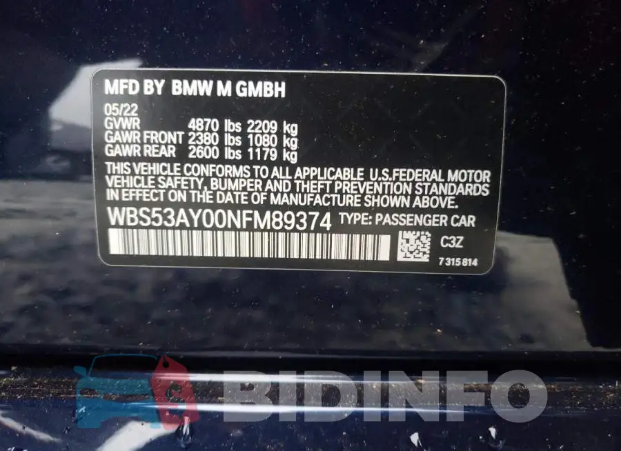 WBS53AY00NFM89374 Photo# 12