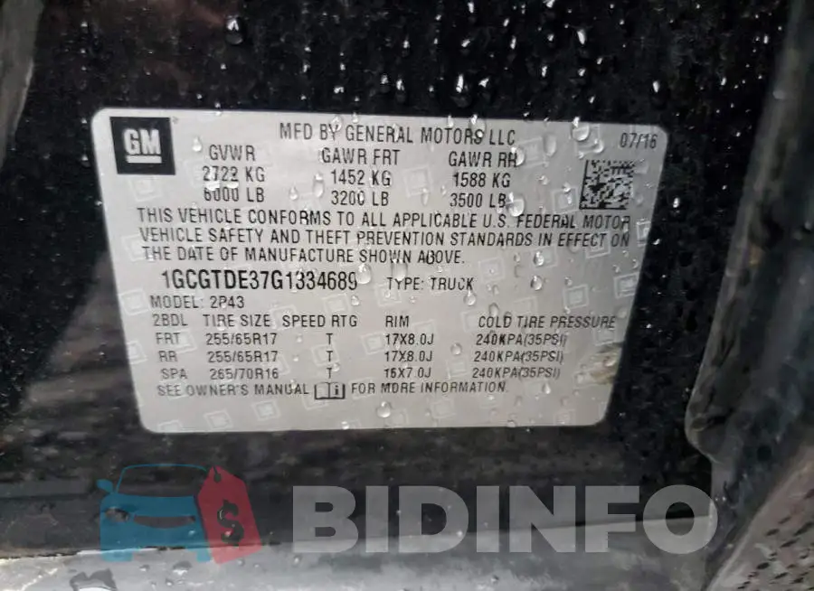 1GCGTDE37G1334689 Photo# 12