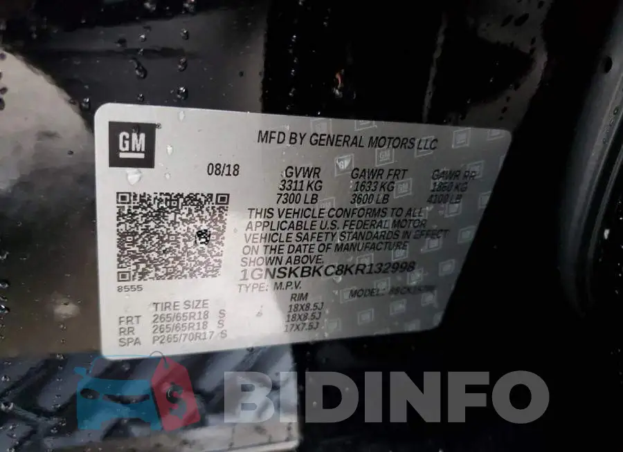 1GNSKBKC8KR132998 Photo# 14