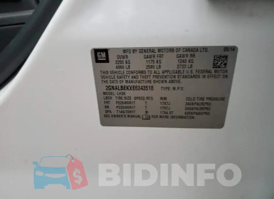 2GNALBEKXE6343518 Photo# 12