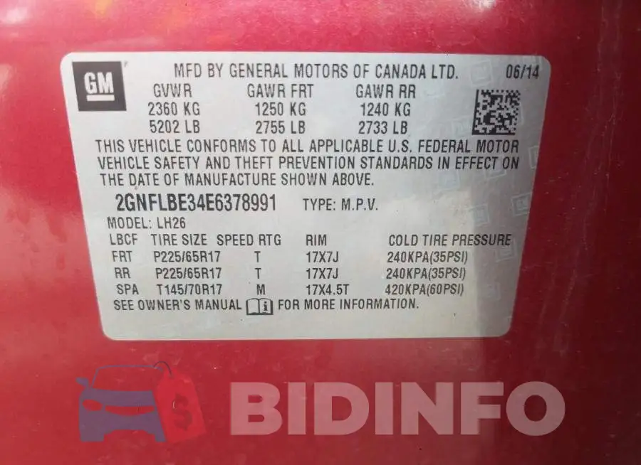 2GNFLBE34E6378991 Photo# 13