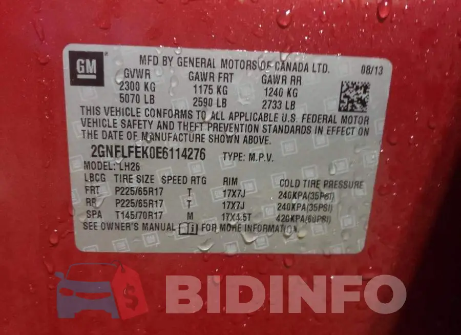 2GNFLFEK0E6114276 Photo# 14